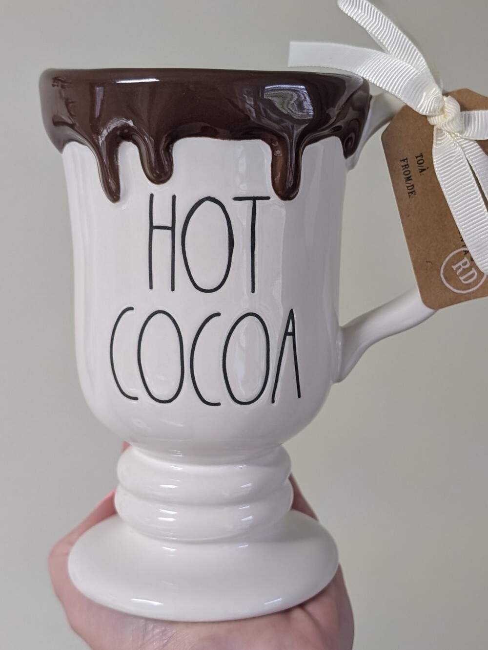 Rae Dunn HOT COCOA Pedestal Style Mug with Embossed Chocolate Drip Design 🍫🤎